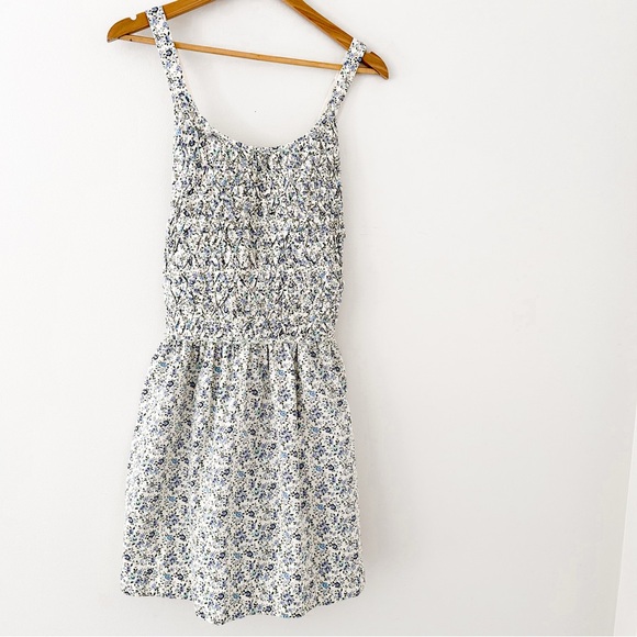 Free People Smocked White and Blue Mini Sundress - Picture 3 of 9